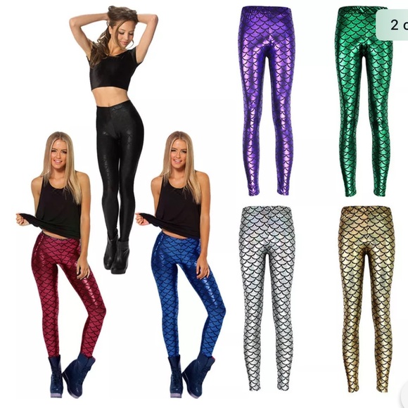 Womens Fish metallic Mermaid 3D bling leggings - Picture 4 of 11